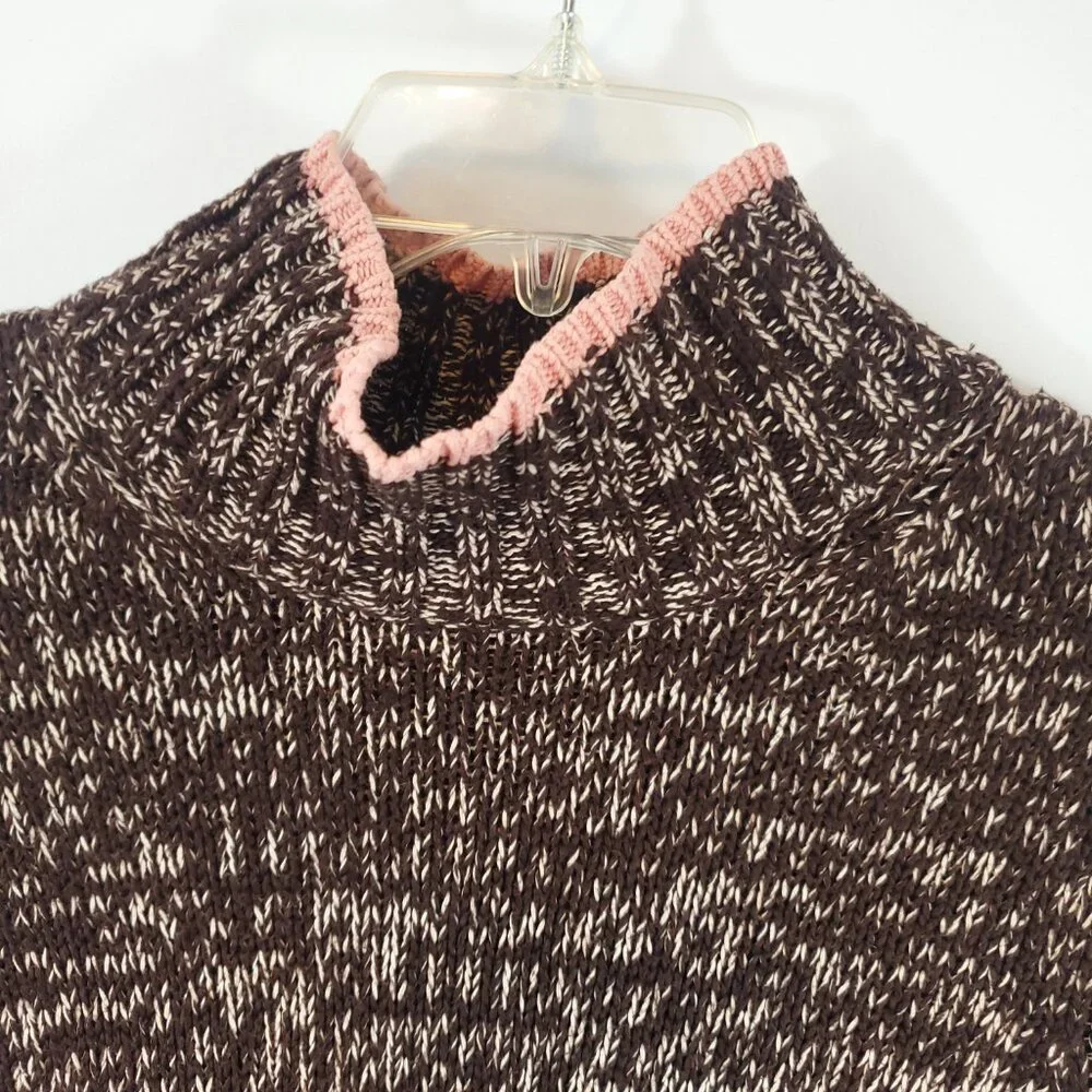 Vintage Harolds Womens Brown Cream Pink Knit Turtleneck Lng Slv Sweater Medium - Picture 5 of 10